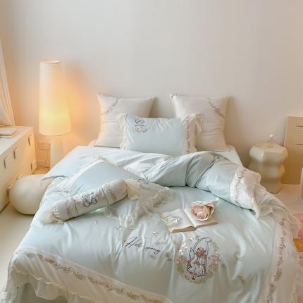 91家纺网 家纺一手货源 找家纺 馨蕊家居 2023新款100支全棉刺绣四件套-艾莎公主 艾莎公主-香草绿