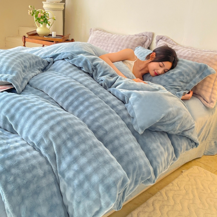 91家纺网 家纺一手货源 找家纺 佳居缘 2023新款A类兔兔绒四件套柔软亲肤绒轻奢套件 静兰