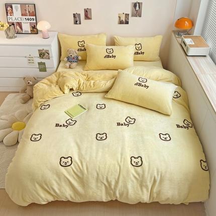 91家纺网 家纺一手货源 找家纺 红嘴企鹅 2025新品卡通毛巾绣牛奶绒套件含买家秀 小熊黄-牛奶绒