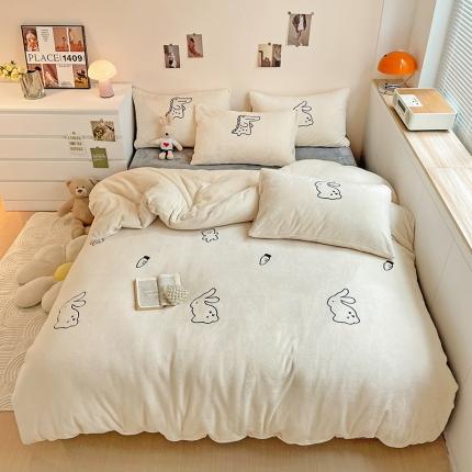 91家纺网 家纺一手货源 找家纺 红嘴企鹅 2025新品卡通毛巾绣牛奶绒套件含买家秀 长耳兔-牛奶绒