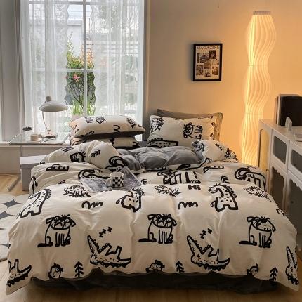 91家纺网 家纺一手货源 找家纺 红嘴企鹅 2025新款棉加绒保暖四件套含买家秀 动物园-棉绒