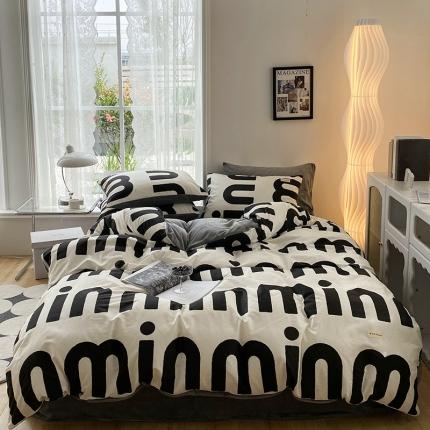 91家纺网 家纺一手货源 找家纺 红嘴企鹅 2025新款棉加绒保暖四件套含买家秀 字母黑-棉绒