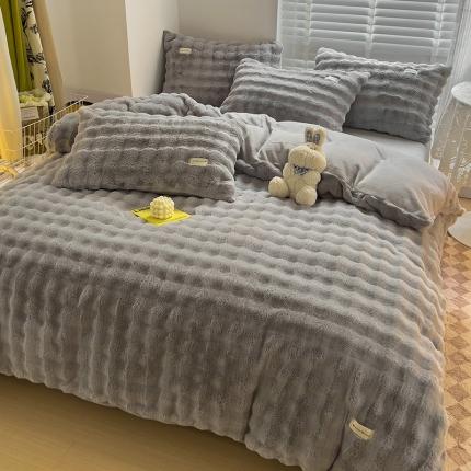 91家纺网 家纺一手货源 找家纺 红嘴企鹅 2025新款泡泡绒兔绒四件套含买家秀 泡泡绒-浅灰