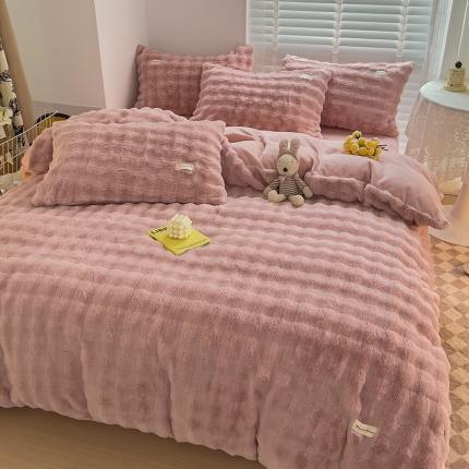 91家纺网 家纺一手货源 找家纺 红嘴企鹅 2025新款泡泡绒兔绒四件套含买家秀 泡泡绒-樱花粉