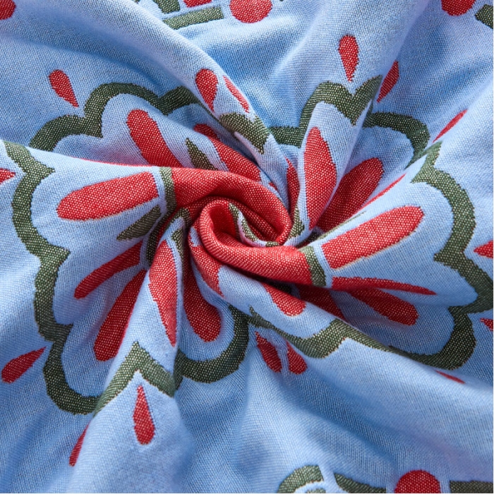 91家纺网 家纺一手货源 找家纺 朴尔 2023年民族风彩棉系列四层纱布枕巾 大丽花兰