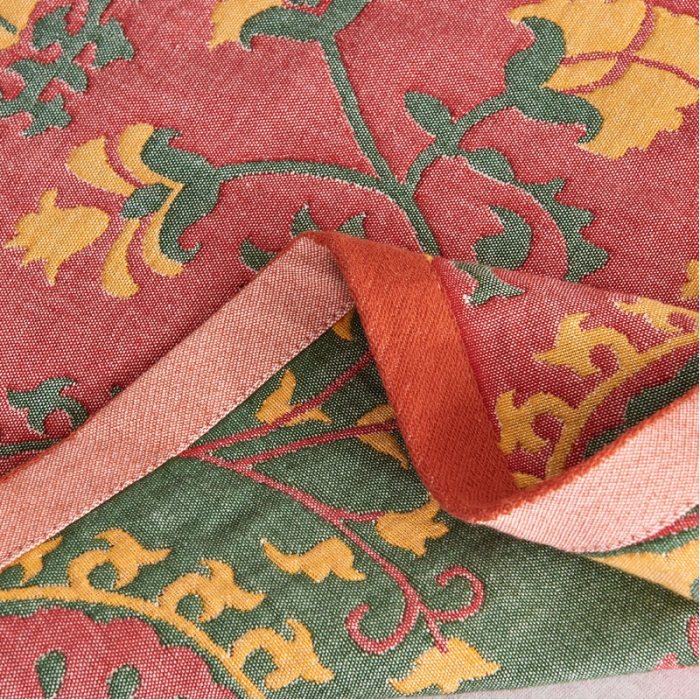 91家纺网 家纺一手货源 找家纺 朴尔 2023年民族风彩棉系列四层纱布枕巾 花花世界红