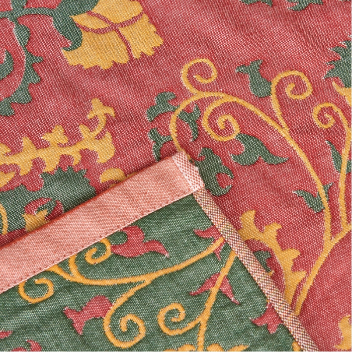 91家纺网 家纺一手货源 找家纺 朴尔 2023年民族风彩棉系列四层纱布枕巾 花花世界红