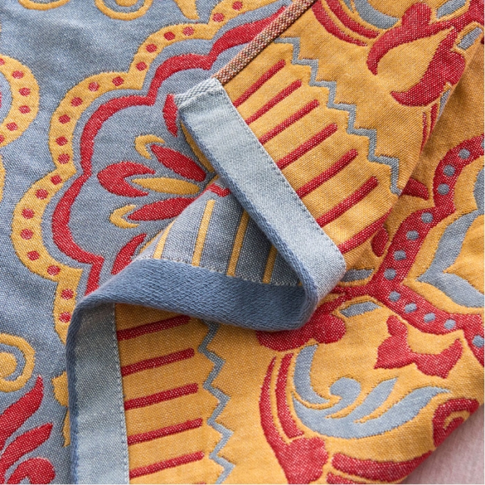 91家纺网 家纺一手货源 找家纺 朴尔 2023年民族风彩棉系列四层纱布枕巾 花团锦簇-红