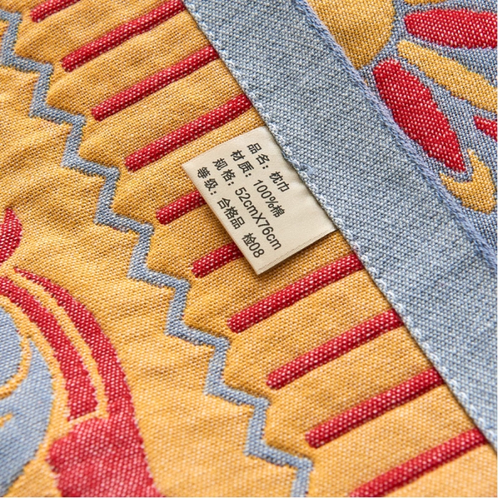 91家纺网 家纺一手货源 找家纺 朴尔 2023年民族风彩棉系列四层纱布枕巾 花团锦簇-红