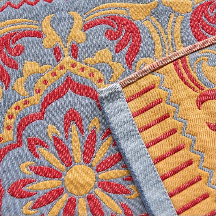 91家纺网 家纺一手货源 找家纺 朴尔 2023年民族风彩棉系列四层纱布枕巾 花团锦簇-红