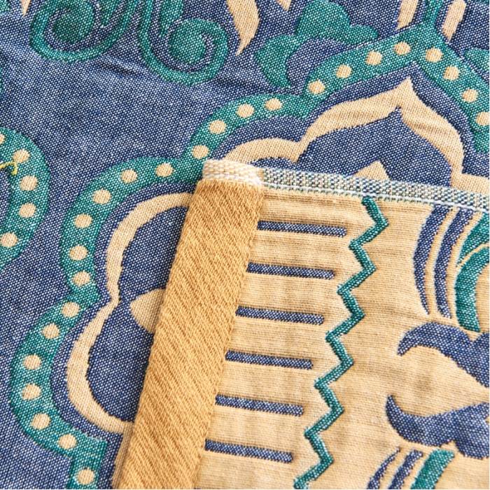 91家纺网 家纺一手货源 找家纺 朴尔 2023年民族风彩棉系列四层纱布枕巾 花团锦簇-黄