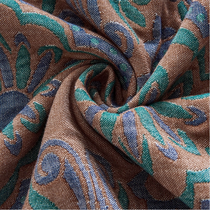 91家纺网 家纺一手货源 找家纺 朴尔 2023年民族风彩棉系列四层纱布枕巾 花团锦簇-咖