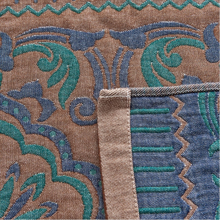 91家纺网 家纺一手货源 找家纺 朴尔 2023年民族风彩棉系列四层纱布枕巾 花团锦簇-咖