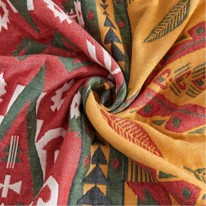 91家纺网 家纺一手货源 找家纺 朴尔 2023年民族风彩棉系列四层纱布枕巾 旧金山红