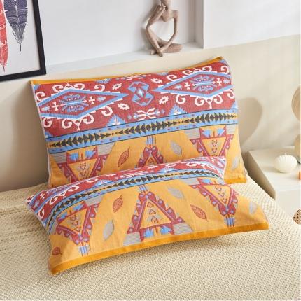 朴尔 2023年民族风彩棉系列四层纱布枕巾 旧金山黄