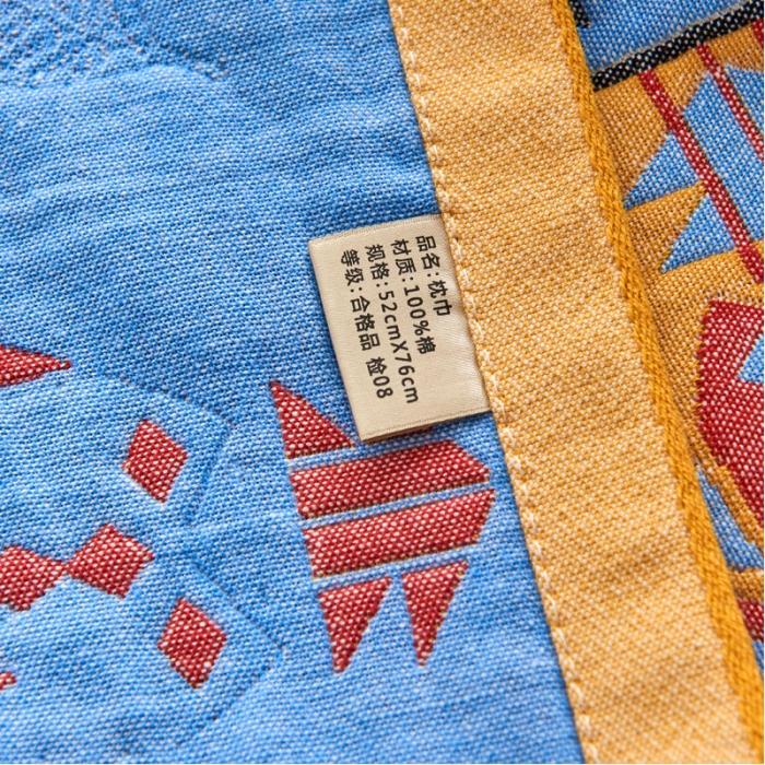 91家纺网 家纺一手货源 找家纺 朴尔 2023年民族风彩棉系列四层纱布枕巾 旧金山黄