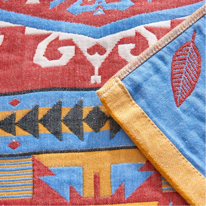 91家纺网 家纺一手货源 找家纺 朴尔 2023年民族风彩棉系列四层纱布枕巾 旧金山黄