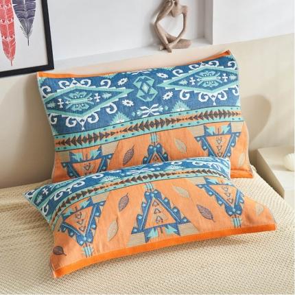 朴尔 2023年民族风彩棉系列四层纱布枕巾 旧金山橘