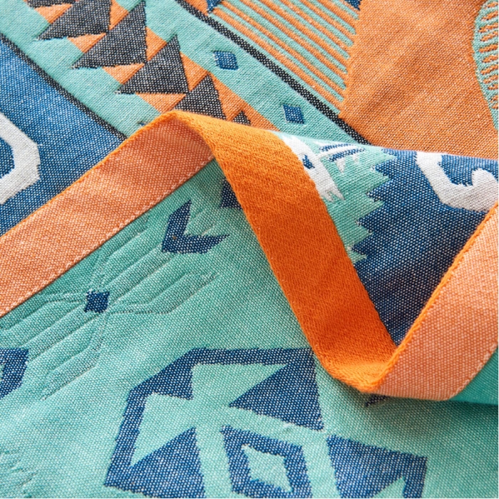 91家纺网 家纺一手货源 找家纺 朴尔 2023年民族风彩棉系列四层纱布枕巾 旧金山橘