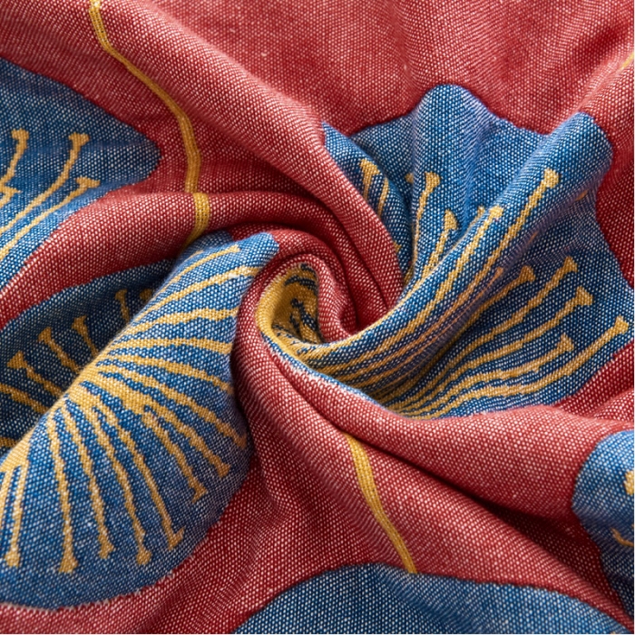 91家纺网 家纺一手货源 找家纺 朴尔 2023年民族风彩棉系列四层纱布枕巾 梦幻蒲公英红