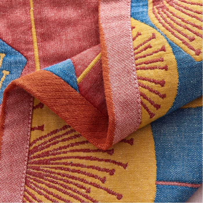 91家纺网 家纺一手货源 找家纺 朴尔 2023年民族风彩棉系列四层纱布枕巾 梦幻蒲公英红