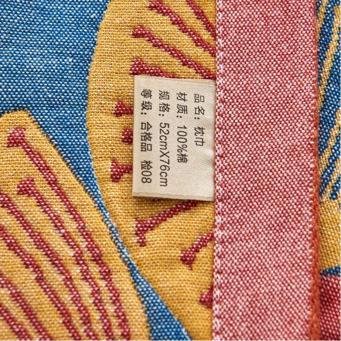 91家纺网 家纺一手货源 找家纺 朴尔 2023年民族风彩棉系列四层纱布枕巾 梦幻蒲公英红