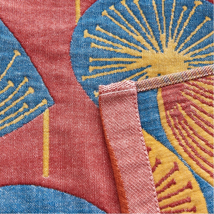 91家纺网 家纺一手货源 找家纺 朴尔 2023年民族风彩棉系列四层纱布枕巾 梦幻蒲公英红