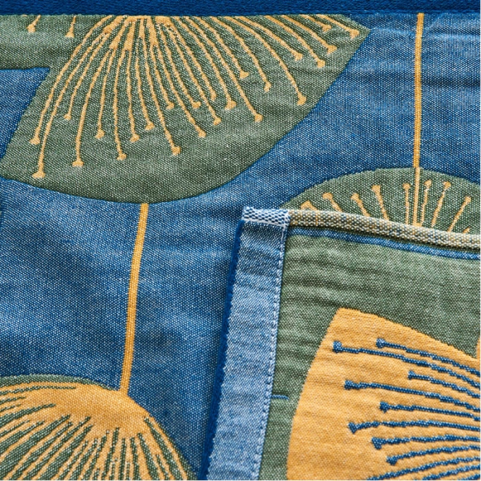 91家纺网 家纺一手货源 找家纺 朴尔 2023年民族风彩棉系列四层纱布枕巾 梦幻蒲公英蓝