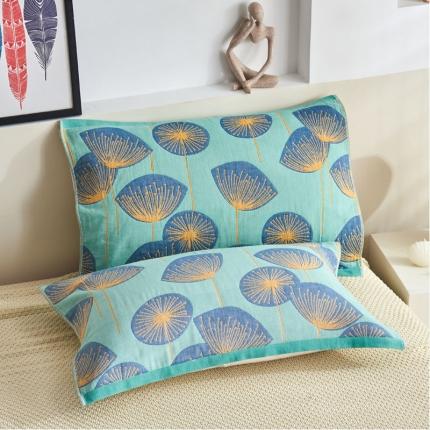 朴尔 2023年民族风彩棉系列四层纱布枕巾 梦幻蒲公英绿