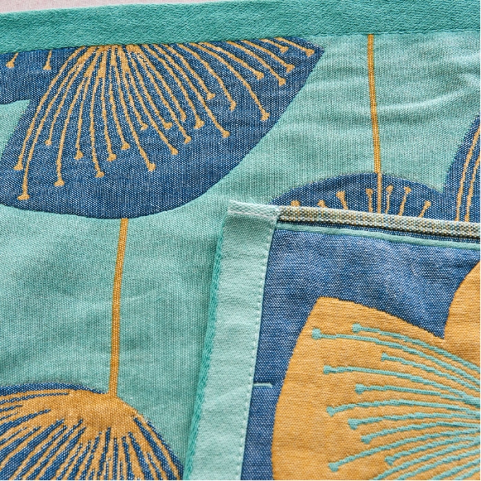 91家纺网 家纺一手货源 找家纺 朴尔 2023年民族风彩棉系列四层纱布枕巾 梦幻蒲公英绿