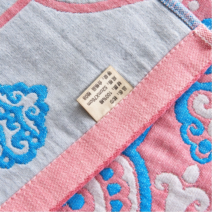 91家纺网 家纺一手货源 找家纺 朴尔 2023年民族风彩棉系列四层纱布枕巾 普罗旺斯-粉