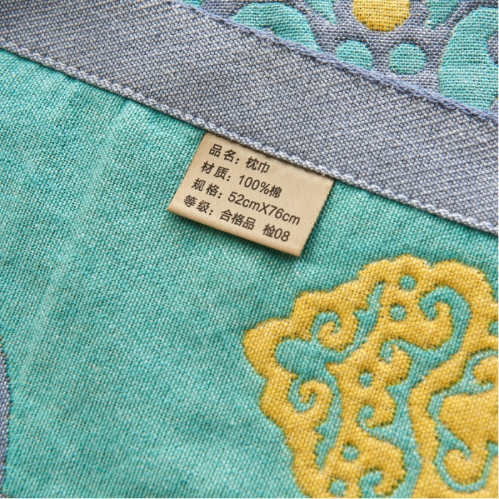91家纺网 家纺一手货源 找家纺 朴尔 2023年民族风彩棉系列四层纱布枕巾 普罗旺斯-绿
