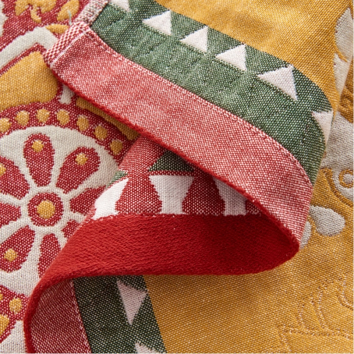 91家纺网 家纺一手货源 找家纺 朴尔 2023年民族风彩棉系列四层纱布枕巾 太阳花红