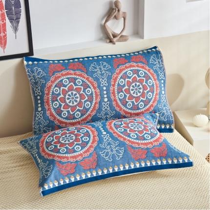 朴尔 2023年民族风彩棉系列四层纱布枕巾 太阳花兰