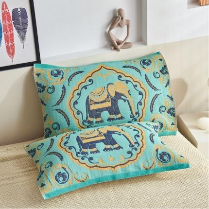 朴尔 2023年民族风彩棉系列四层纱布枕巾 印象派绿