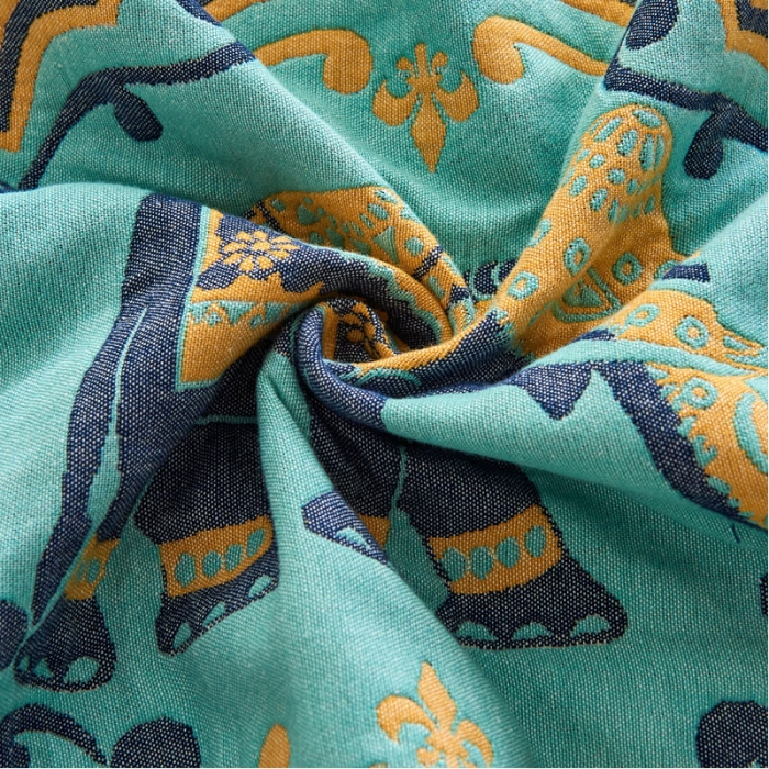 91家纺网 家纺一手货源 找家纺 朴尔 2023年民族风彩棉系列四层纱布枕巾 印象派绿