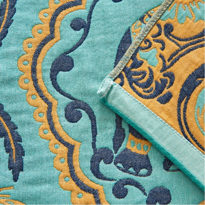 91家纺网 家纺一手货源 找家纺 朴尔 2023年民族风彩棉系列四层纱布枕巾 印象派绿