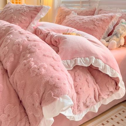 91家纺网 家纺一手货源 找家纺 澳梵 2023新款温柔梦境花梦塔芙绒韩版四件套 花梦-粉