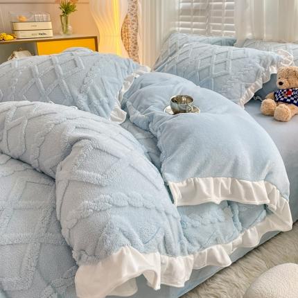 91家纺网 家纺一手货源 找家纺 澳梵 2023新款温柔梦境花梦塔芙绒韩版四件套 温柔梦境-婴儿蓝