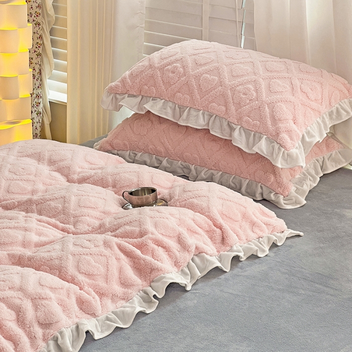 91家纺网 家纺一手货源 找家纺 澳梵 2023新款温柔梦境花梦塔芙绒韩版四件套 格子铺-粉灰