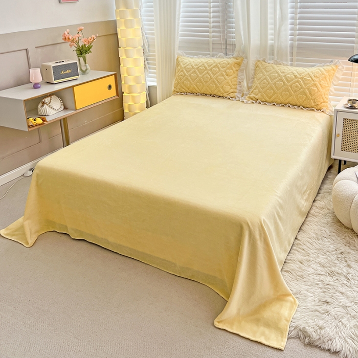 91家纺网 家纺一手货源 找家纺 澳梵 2023新款温柔梦境花梦塔芙绒韩版四件套 格子铺-黄色