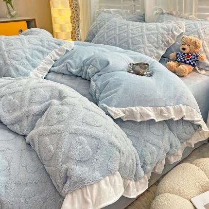 澳梵 2023新款温柔梦境花梦塔芙绒韩版四件套 格子铺-蓝色
