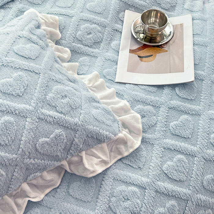 91家纺网 家纺一手货源 找家纺 澳梵 2023新款温柔梦境花梦塔芙绒韩版四件套 格子铺-蓝色