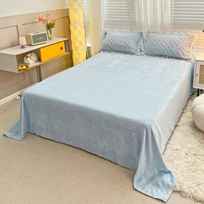 91家纺网 家纺一手货源 找家纺 澳梵 2023新款温柔梦境花梦塔芙绒韩版四件套 格子铺-蓝色