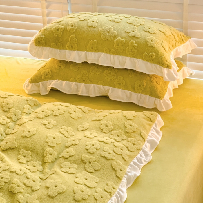 91家纺网 家纺一手货源 找家纺 澳梵 2023新款温柔梦境花梦塔芙绒韩版四件套 花梦-豆绿