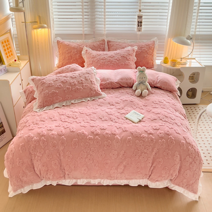 91家纺网 家纺一手货源 找家纺 澳梵 2023新款温柔梦境花梦塔芙绒韩版四件套 花梦-粉