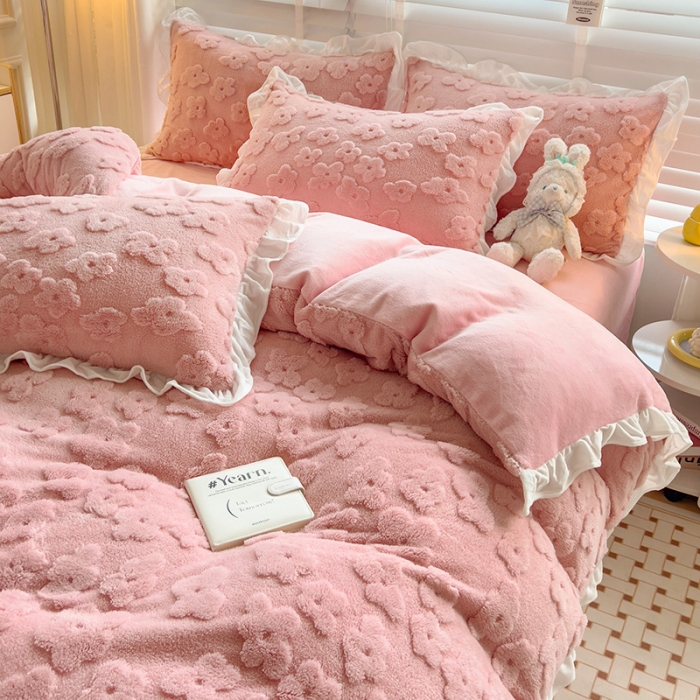 91家纺网 家纺一手货源 找家纺 澳梵 2023新款温柔梦境花梦塔芙绒韩版四件套 花梦-粉