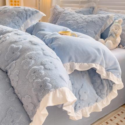 澳梵 2023新款温柔梦境花梦塔芙绒韩版四件套 花梦-蓝