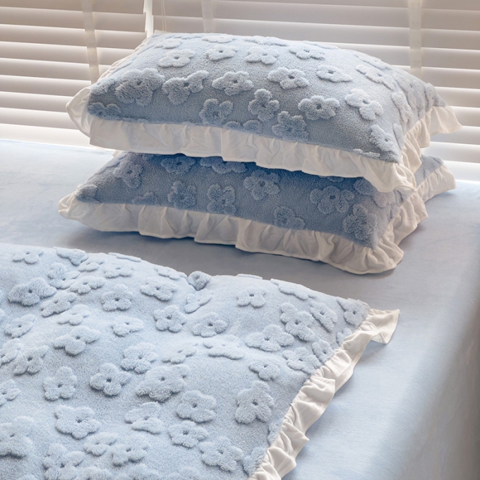 91家纺网 家纺一手货源 找家纺 澳梵 2023新款温柔梦境花梦塔芙绒韩版四件套 花梦-蓝