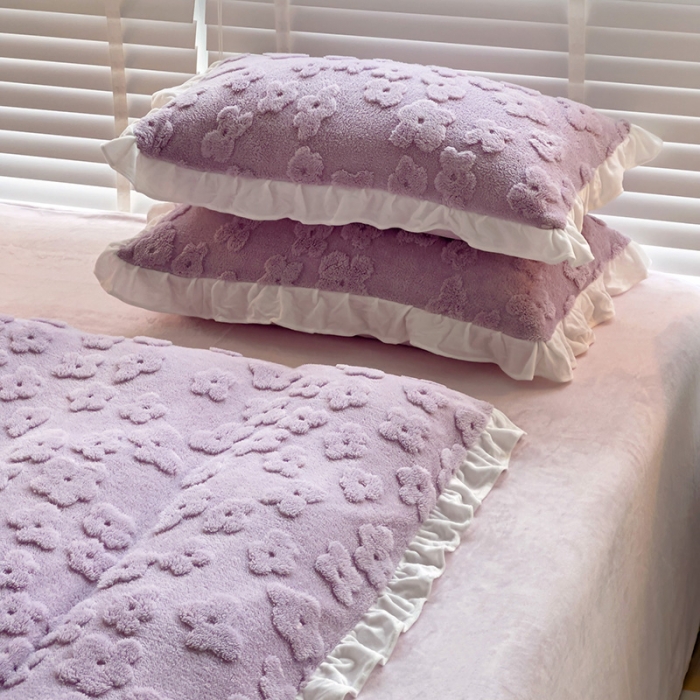 91家纺网 家纺一手货源 找家纺 澳梵 2023新款温柔梦境花梦塔芙绒韩版四件套 花梦-紫色